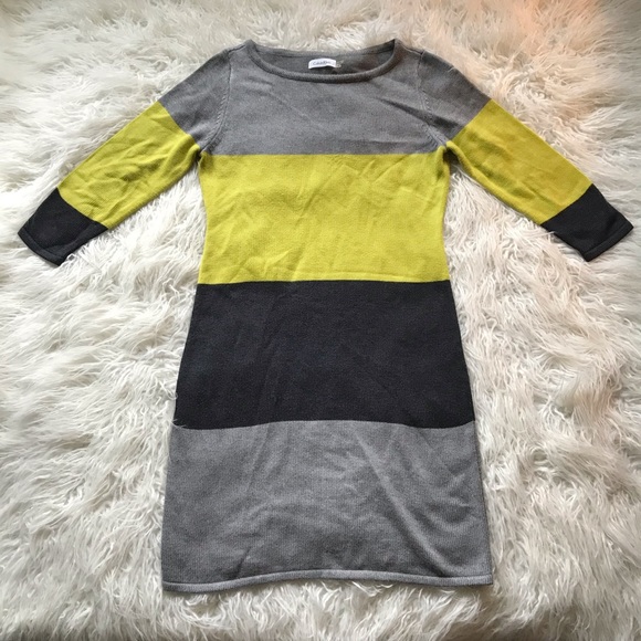 CK GREEN GREY COLOR BLOCK‎ 3/4 SLEEVE SWEATER DRESS - Picture 1 of 6